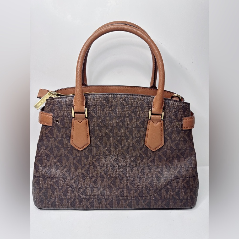 Michael Kors Lynn Brown Lugg MK Printed Large Satchel Bag - Picture 5 of 15